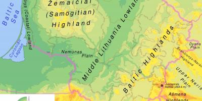 מפה של ליטא פיזית.